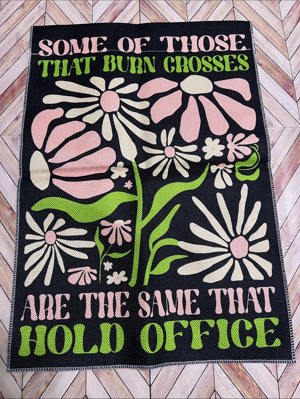 Black Graphic Flag or Tapestry with Pink & Lime Text